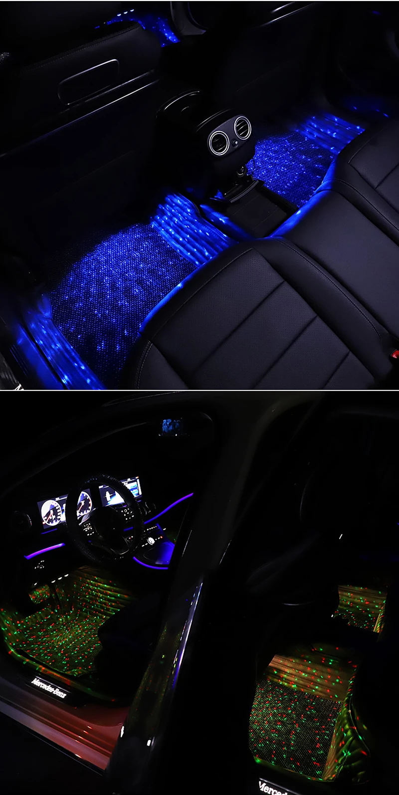 Niscarda 4 шт. Автомобильный светодиодный светильник Звездное освещение для ног USB атмосферный рассеянный DJ Смешанный Красочный музыкальный звук Голосовое управление Лазерная лампа