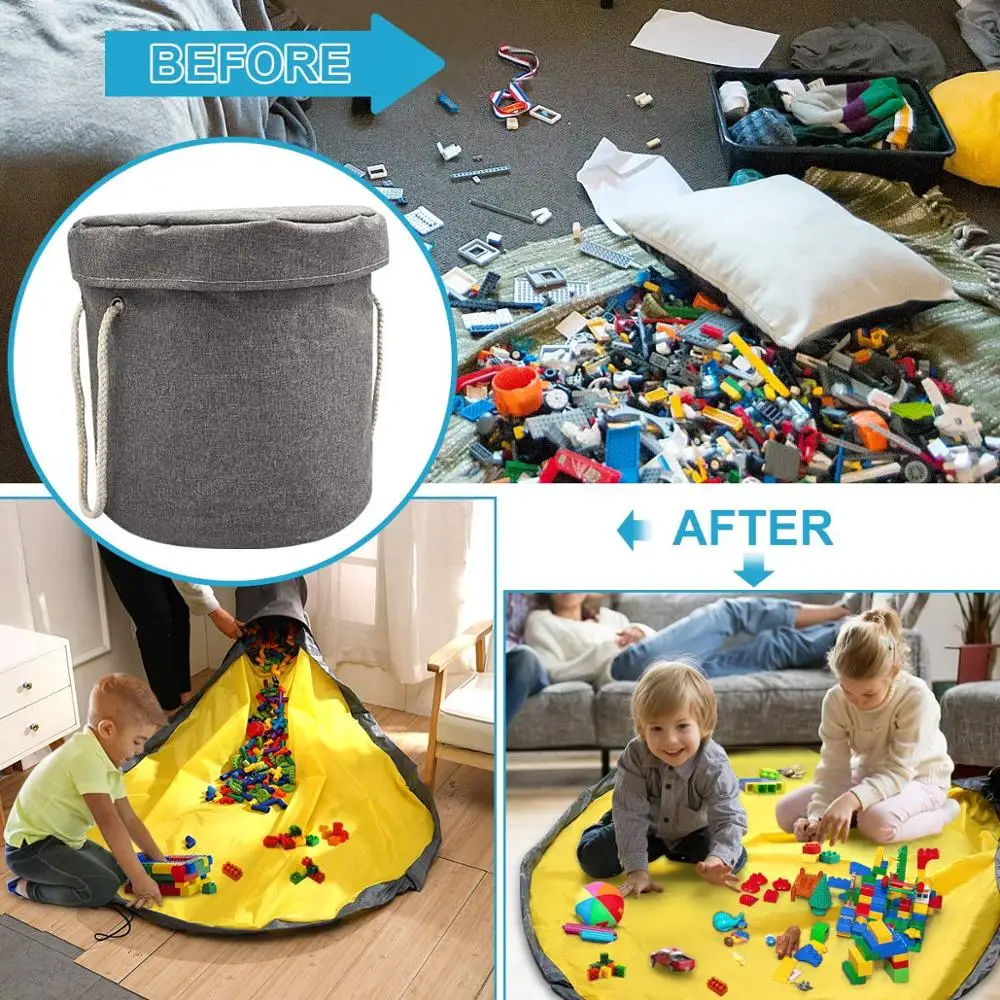 Toys Storage Bag Basket Large Play Mat Toy Clean-up Container Waterproof For Kid 