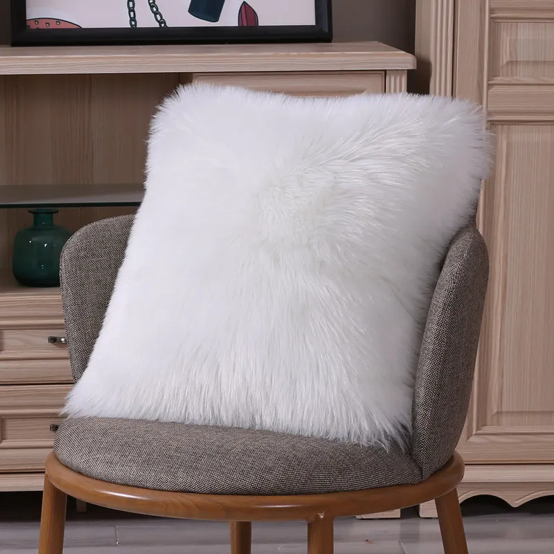 

Faux Sheepskin Square Cushion Cover Washable Warm Hairy Seat Pad Lumbar Pillow Home Decorative PillowCases Pillow Car Seat