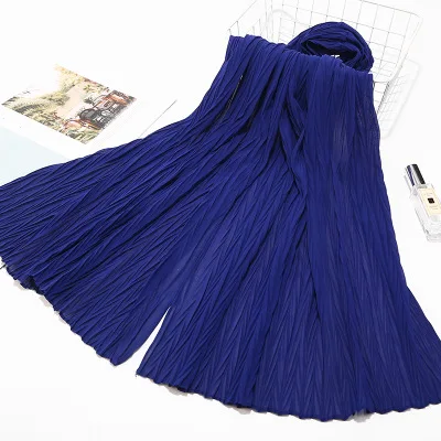 12Diamond Blue Sparsil женские плиссированные морщинки Пузырьковые шифоновые шарфы Crinkle мусульманский хиджаб Твердые тюрбан обертывание s длинный широкий шарф головные уборы 85*180 см - Цвет: 12Diamond Blue