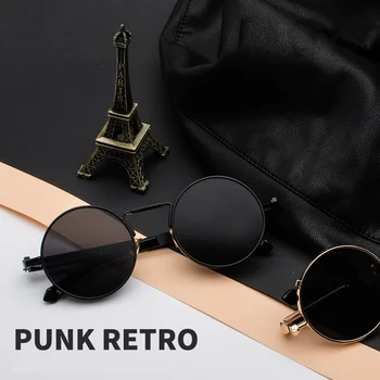 

New Retro Punk Style Round Polarized Sunglasses Men Women Brand Designer Round Metal Frame High Quality Sun Glasses