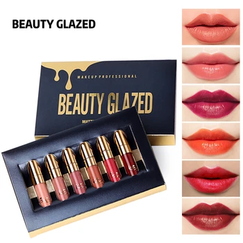 

BEAUTY GLAZED 6Colors/set Lipstick Set Matte Waterproof Long Lasting Lip Gloss Nude Velvet Pigment Batom Women Lips Makeup