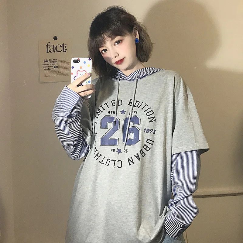 

Hoodies Women letter Printed Loose Full Sleeve oversized Hoodie All-match Leisure Harajuku Simple bts Students Hooded sweatshirt