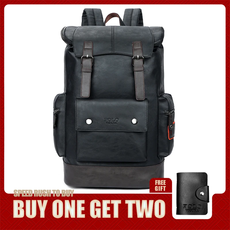 Baratos Vicuña POLO Simple Patchwork mochila de cuero de gran capacidad para hombre para viaje Casual mochila de viaje para hombre mochilas de viaje de cuero