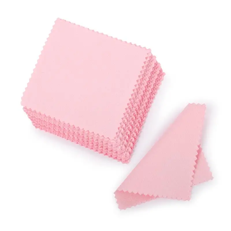 DALARAN 10pcs Silver Polishing Cloth Pink Anti Tarnish Reusable Cleaning Cloth Wiping Cloth Of Platinum Gold Silver Jewelry