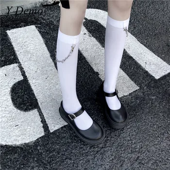 

Y Demo Harajuku Thin Mid Calf Socks Women Casual Techwear Thorn Chains Sock