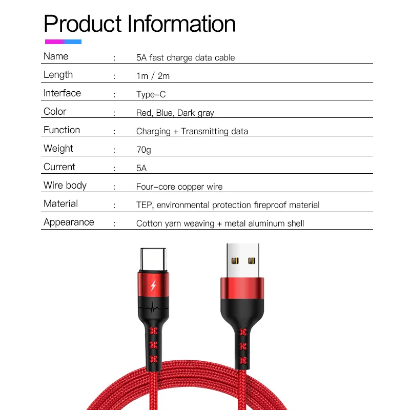 ANKNDO 5A usb type C кабель для быстрой зарядки для смартфона huawei samsung зарядный кабель C-type QC3.0 кабель для передачи данных для мобильного телефона