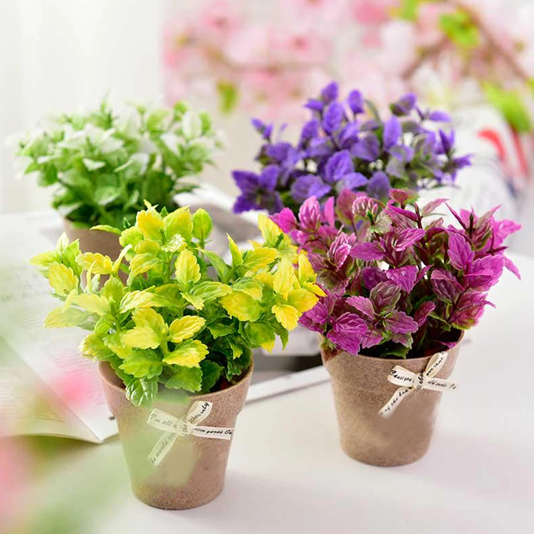 1pc Primrose Fake Plants Potted Artificial Plastic Primrose with Plastic Pot Bonsai Home Decorations
