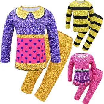 

Kids Cartoon Striped Suit for Girls' Home Wear Long Sleeve Trousers Two-Piece Set Halloween Doll Cosplay Costume