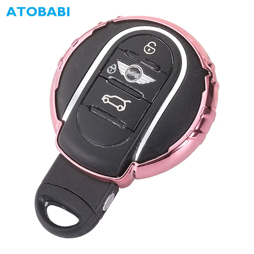 

ATOBABI TPU Car Key Cover For BMW Mini Cooper F55 F56 R56 Pink Smart Remote Control Fob Case Keychain Protector Bag Accessories