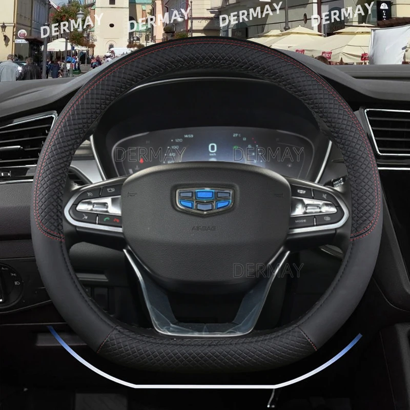 Steering Wheel Cover D Shape Steering Wheel Cover PU Leather for Geely Atlas Emgrand EC7 Coolray VW Golf 7 Hyundai Santa fe 2014-