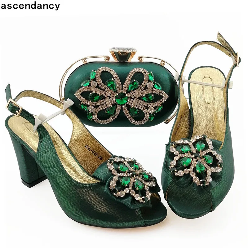 

Nigerian Women Wedding Shoe and Bag Set Decorated with Rhinestone Bag and Shoe Set Nigeria Party Italy Shoes with Matching Bags