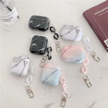 

Marble Granite Cracked Acrylic Keychain Bracelet soft Case For apple Airpods 1 2 Pro Wireless charging Bluetooth headset cover