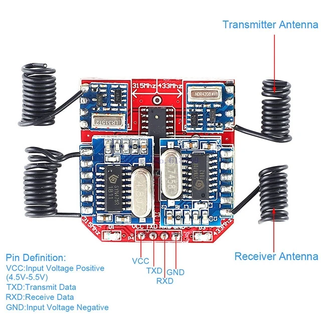 

A7-- Dual Frequency Transmitter+Receiver UART Wireless Controller Transceiver Module 315M 433Mhz DC 5V