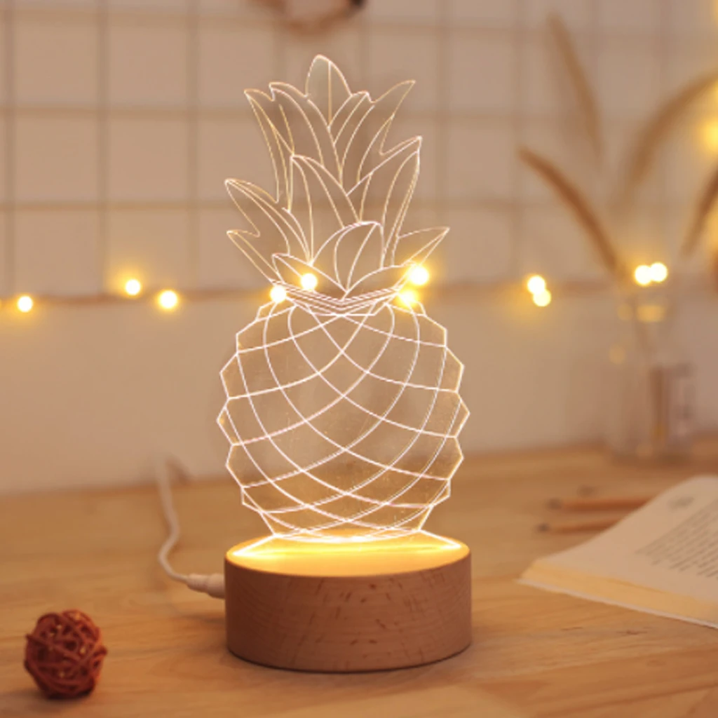 

3D Solid Wood Table Lamp, Pineapple Decoration Night Light, Office Decoration Light And Indoor Bedroom Study Night Light