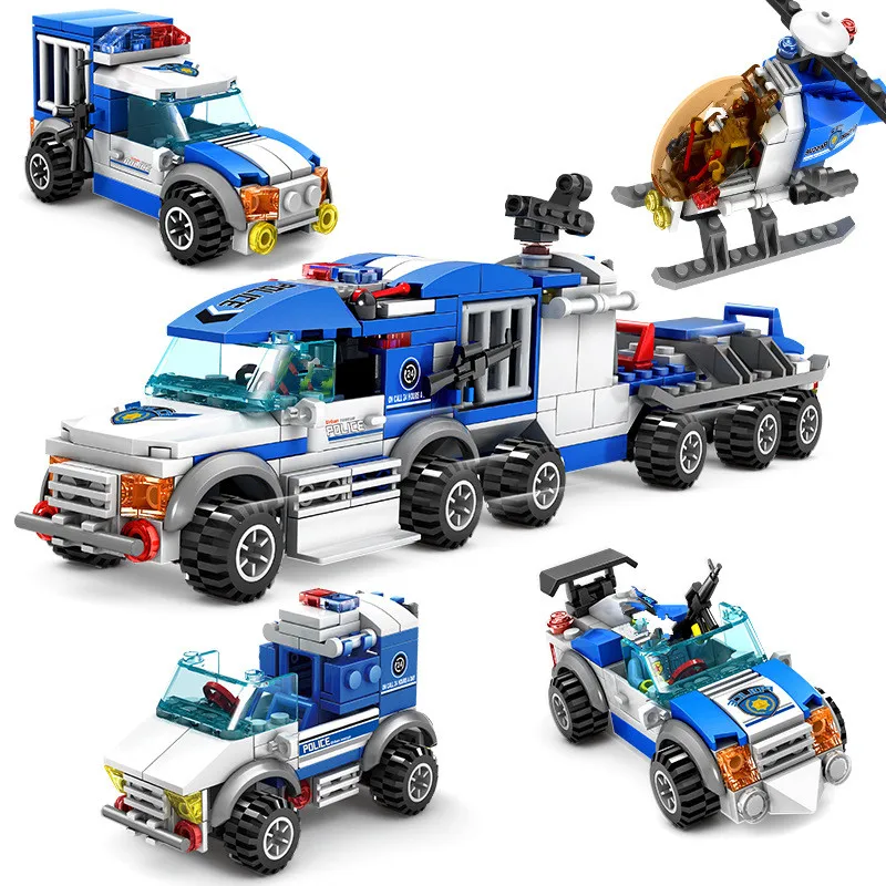 

4Pcs/lot City Police Building Blocks Figures Bricks Helicopter Patrol Car LegoINGs Educational Toys for Children Christmas Gifts