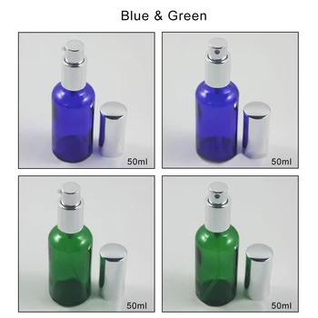 

Green/Blue 50ml Lotion Pump Bottle And Perfume Glass Spray Silver Pump