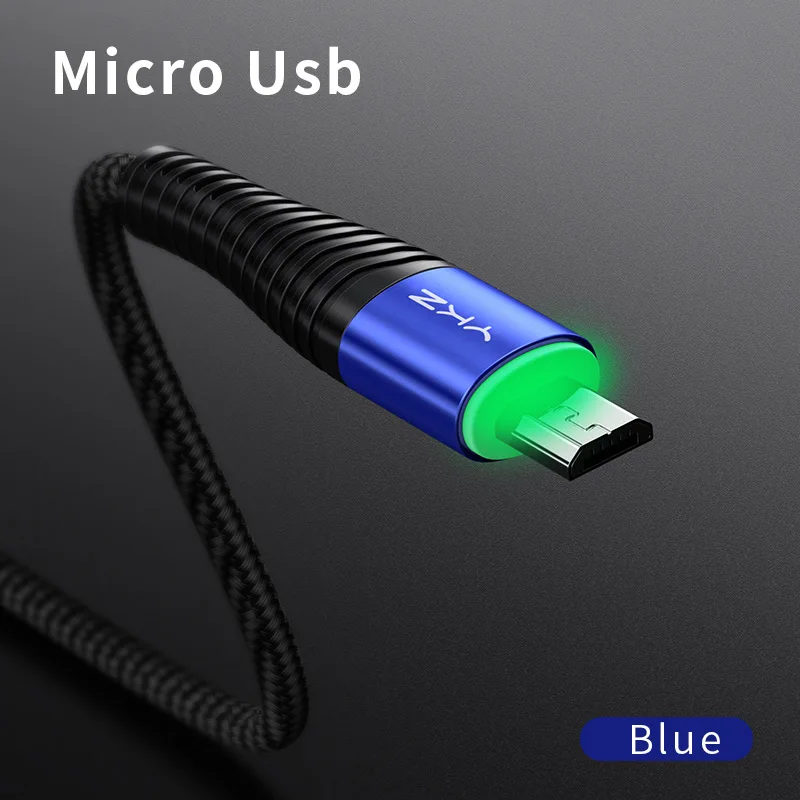 Blue YKZ 3A светодиодный Micro USB кабель для быстрой зарядки Microusb дата кабель для samsung huawei Xiaomi шнур Android мобильный телефон - Цвет: Blue
