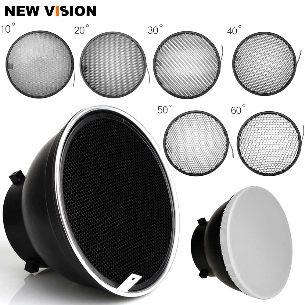 7inch 18cm Standard Reflector Diffuser with 10/20/30/40/50/60 Degree Honeycomb Grid for Bowens Mount Studio Light Strobe Flash photo studio lighting kit