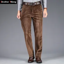 Зимние мужские вельветовые Теплые повседневные брюки деловые Повседневные Классические Стильные прямые утепленные брюки Мужская брендовая одежда