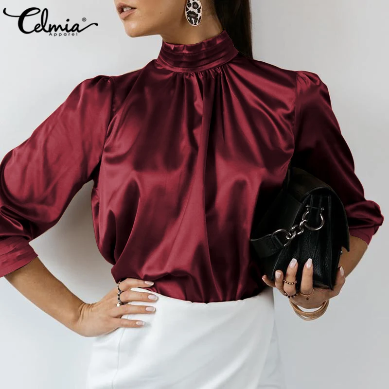 Women Blouse Celmia Elegant Solid Color 