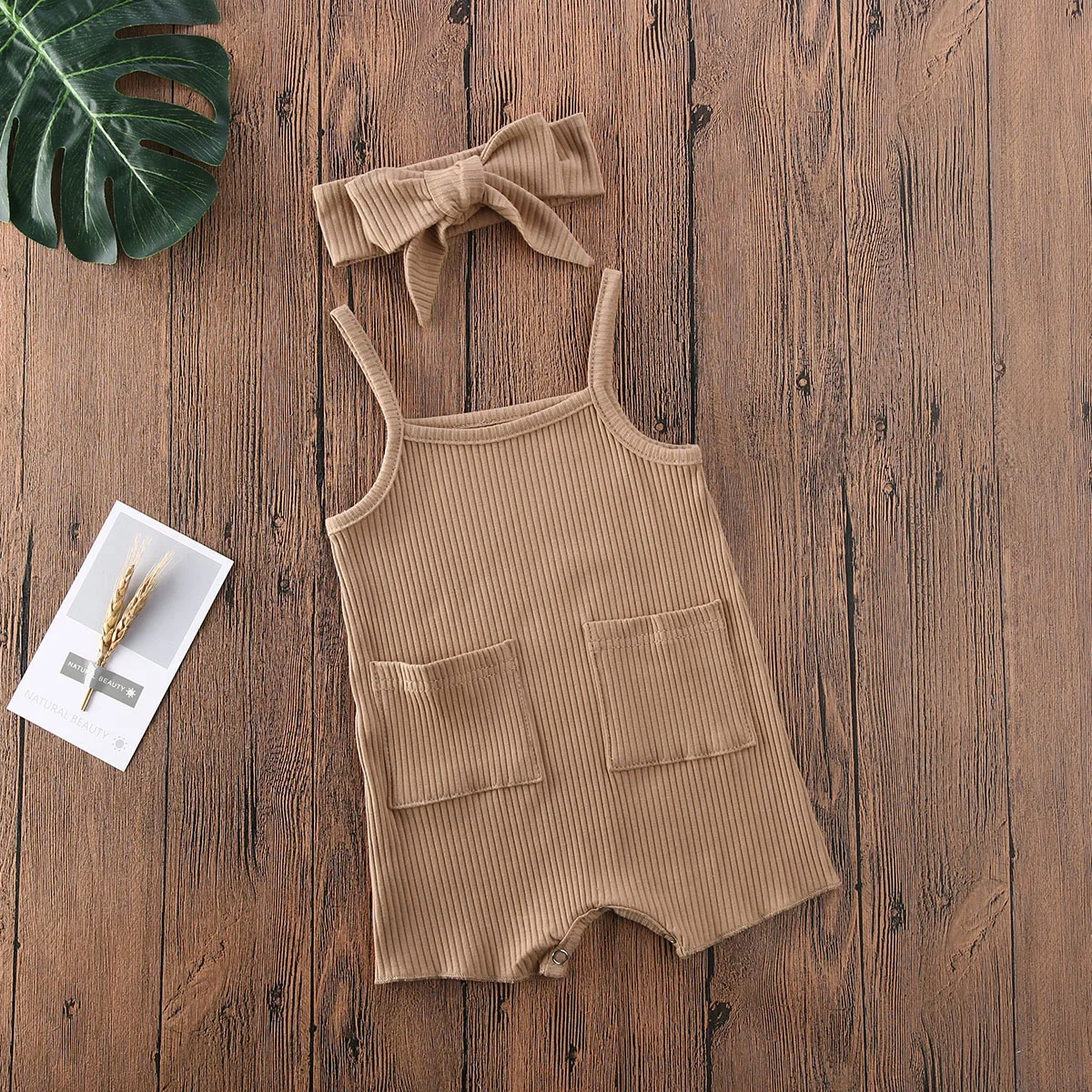 Baby Bodysuits for girl  2020 Baby Summer Clothing Infant Newborn Baby Girls Boys Sleeveless Romper Ribbed Solid Pocket Jumpsuit With Headband Bamboo fiber children's clothes Baby Rompers