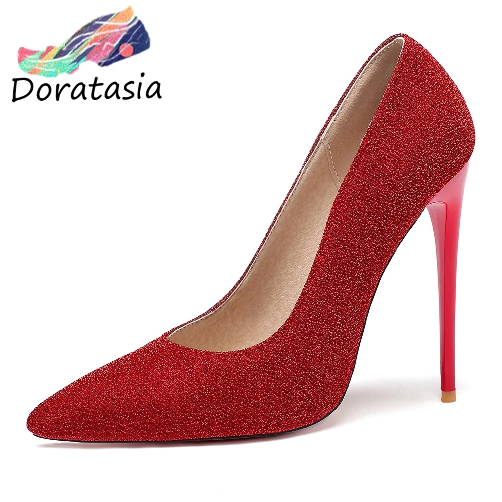 

DORATASIA New Girl Sexy Pointed Toe Shallow Pumps Party Shining Pumps Women 2020 Super High Thin Heels Shoes Woman
