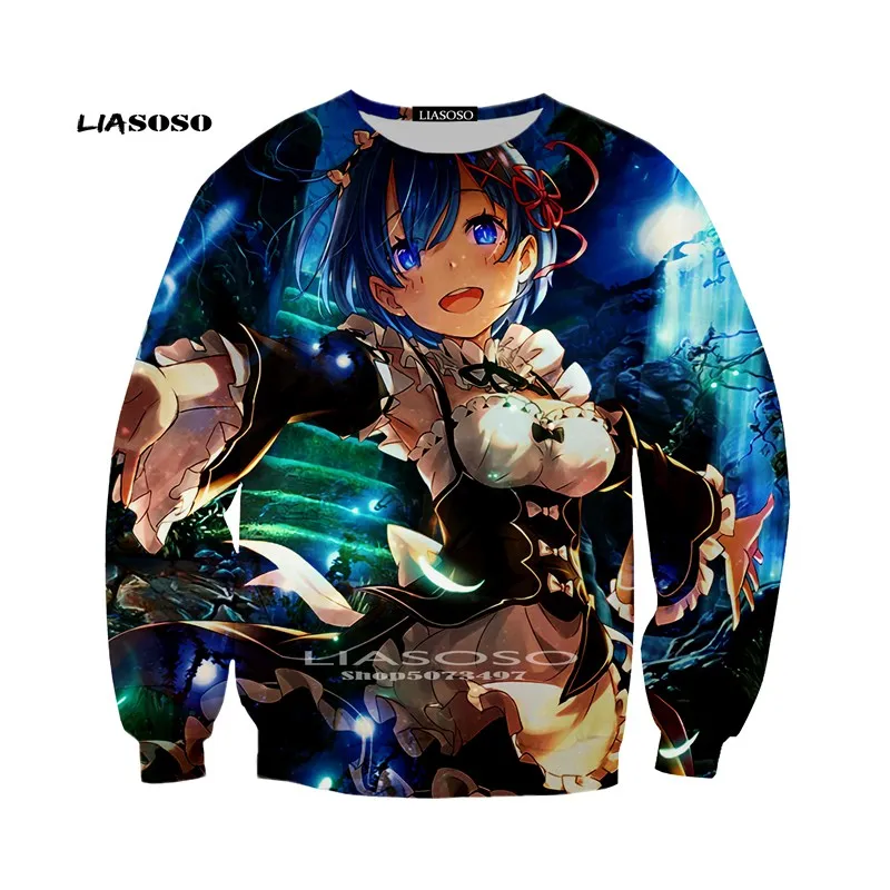 LIASOSO мультфильм аниме Re Zero Rem круглый свитер стиль модные толстовки Топы Прямая красочные плюс размеры S-6XL - Цвет: 10