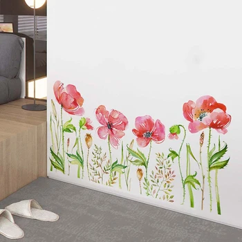 2Pcs Flower Leaves Baseboard Skirting Line Wall Sticker Kitchen Home Cabinet Decal Decoration