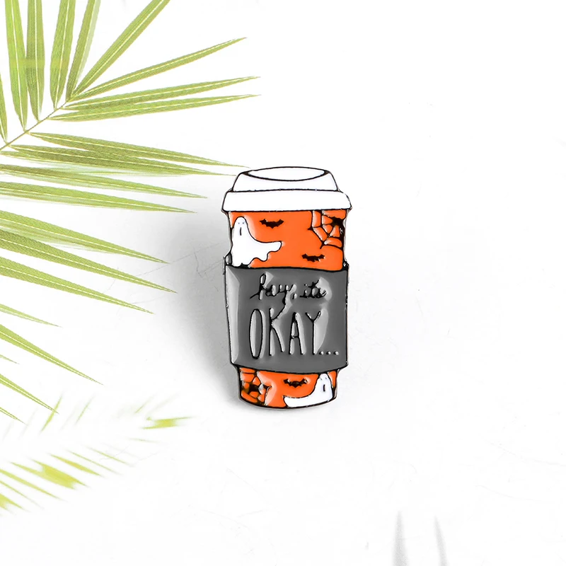 Fun white ghost broken drink can enamel pin spider web bat letter OKAY denim cloth clothes badge lapel brooch jewelry gift | Украшения и