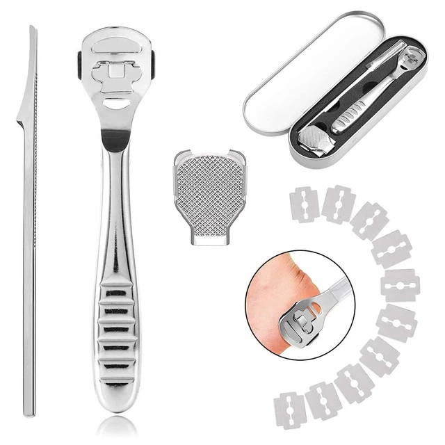 Callus Corn Hard Skin Remover, Stainless Steel Dead Skin Shaver Foot  Pedicure Kit + 10 Blade Tool (Foot Scraper + Blade)