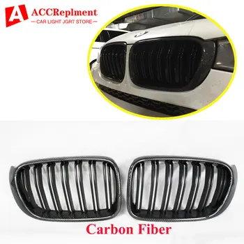 

For BMW X3 F25 X4 F26 2014-2018 Front Bumper Grille Grill Single Double Slat Carbon Fiber Tricolor Black