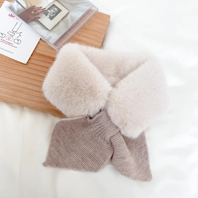 Korean Version Autumn Winter Children's Scarf Baby Cold-Proof Collar Plush Warmth All-match Solid Knitted Bib D15