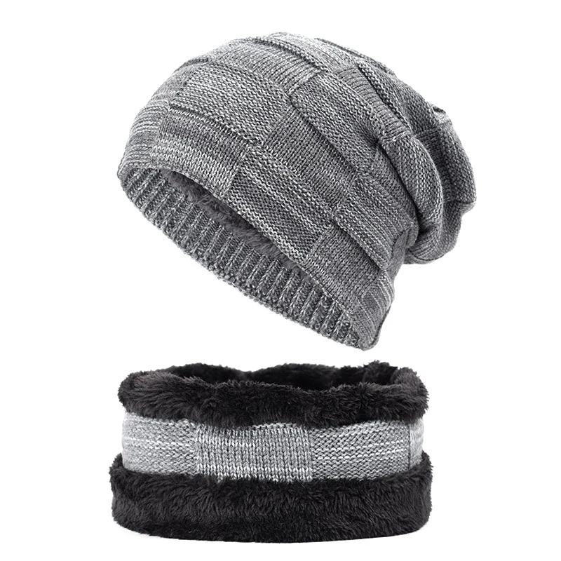 Новинка, комплект из 2 предметов, зимняя шапочка-шарф, теплая вязаная шляпа, толстая флисовая подкладка, зимняя шапка с черепом, шарф для мужчин и женщин