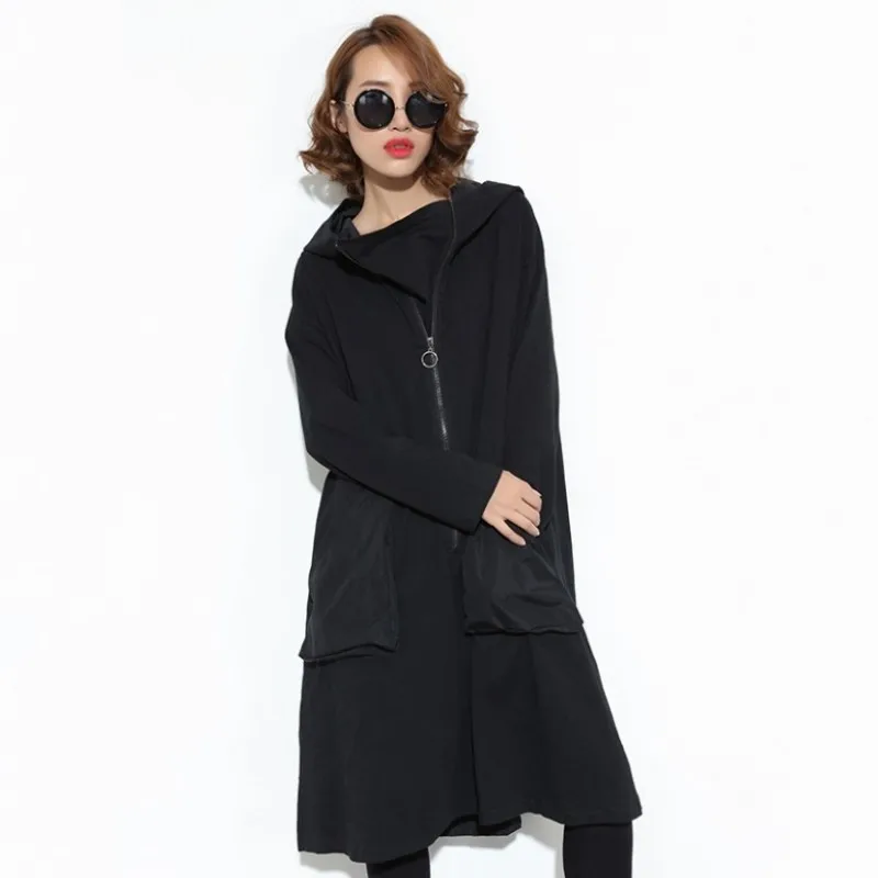 

Autumn Street Dance Costume New Design Long Woman Man Coat Hip Hop Windbreaker For Big Women Black Loose Trench Coat Female Hot