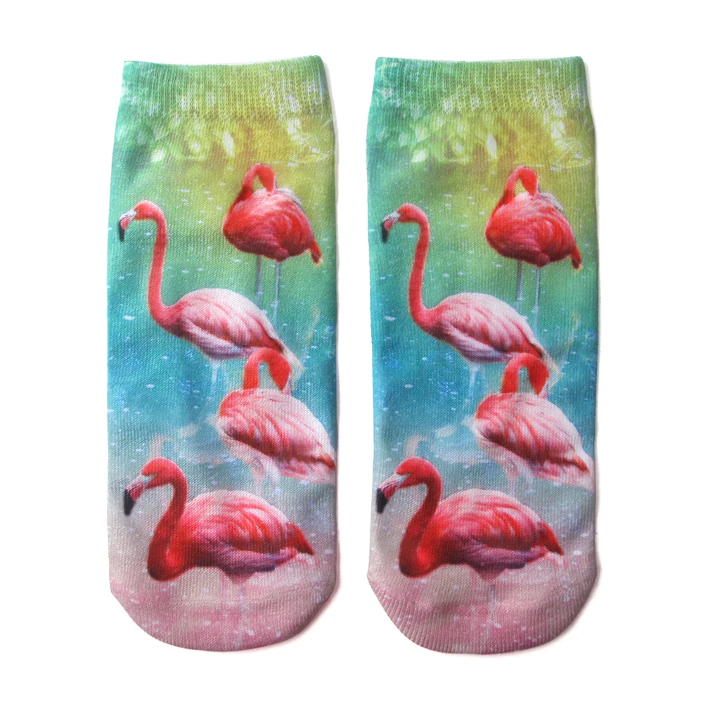 Flamingo Socks 3D Print Casual Women Durable Socks Cute Low Cut Ankle Cartoons Casual Type Teenager funny Socks QS512 - Color: 8