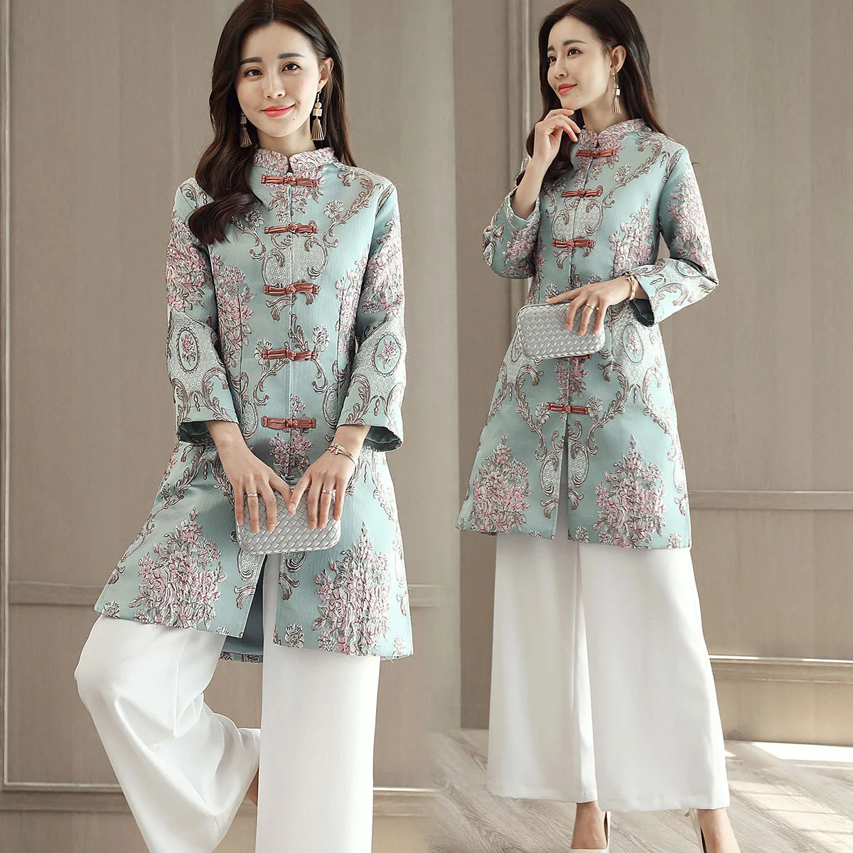 

Spring WOMEN'S Dress 2018 New Style Elegant Goddess-Style Retro Chinese Costume Loose Pants Ethnic-Style Set-Style Two-Piece Set
