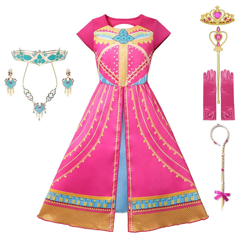 Jasmine Red New Dress Aladdin Princess Fancy Costumes Baby Girl Gorgeous Print Arab Performance Clothing Children Party Outfits | Детская