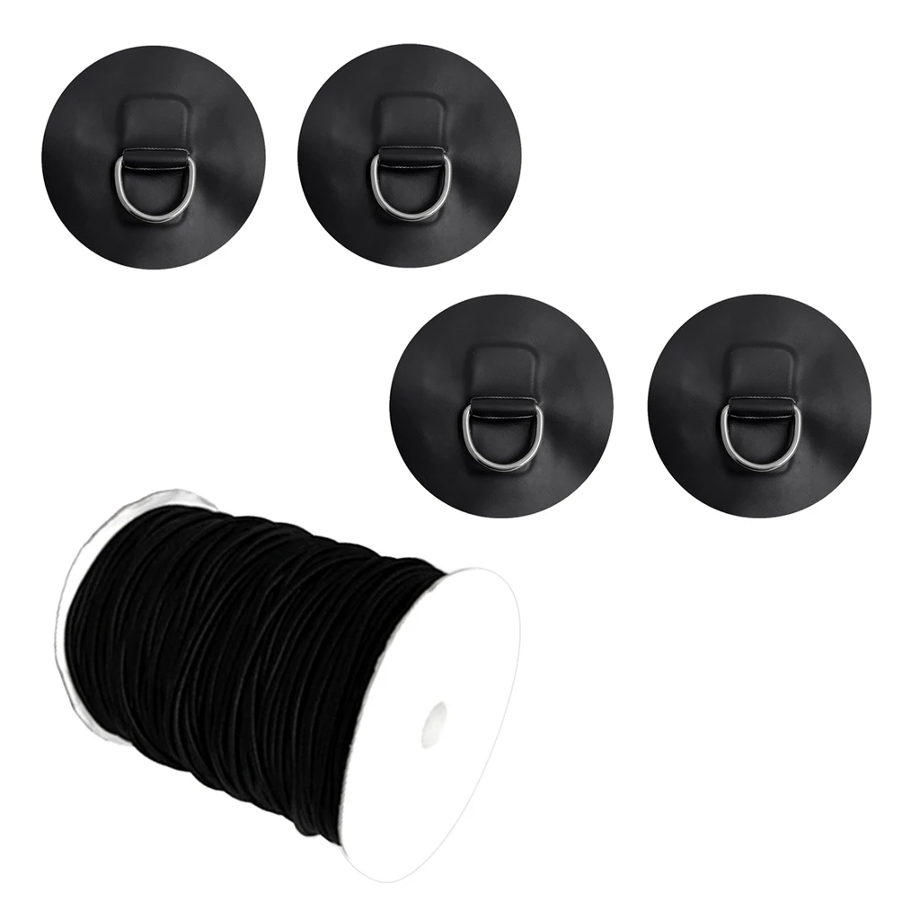 Stand Up Paddleboard SUP Bungee Deck Rigging Kit, 5mm x 5m Elastic Shock Cord 4 Pcs Stainless Steel D Ring Patch