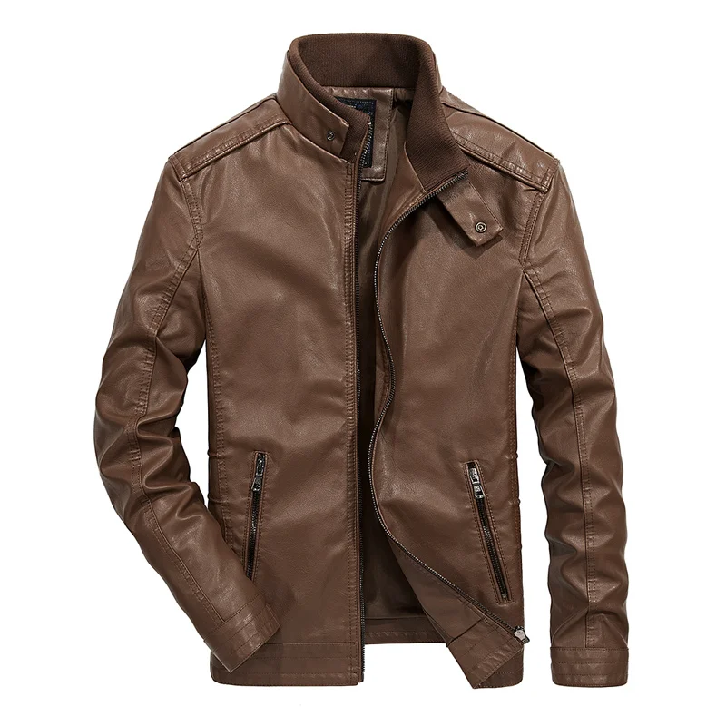 Куртка Мужская Уличная мода пу кожаные куртки осенние мужские тонкие тренды локомотив ретро новые мужские s Пальто Jaqueta - Цвет: Brown