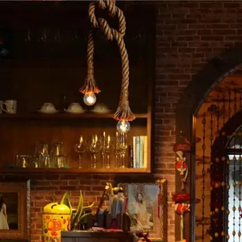

1/1.5M Vintage Rustic Hemp Rope Ceiling Chandelier E27 220V Pendant Lamp Dual Head Hanging Lights for Living Room Bar Decor
