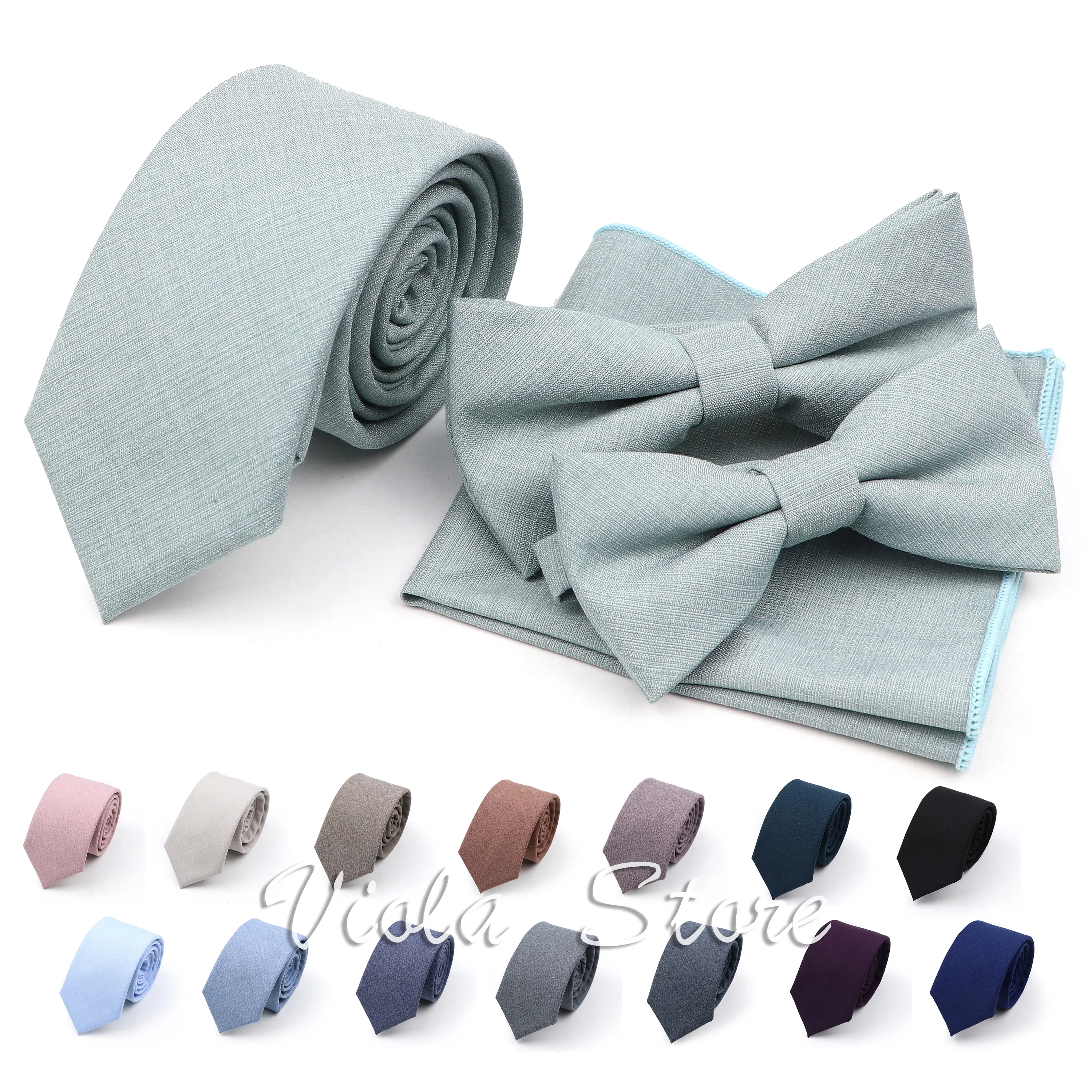 

Bamboo Fiber Hot Sandy Grey Dusty Green Pink Blue Anti-wrinkle Solid 6cm Tie Bowtie Hankie Set Men Kid Suit Cravat Accessory Top