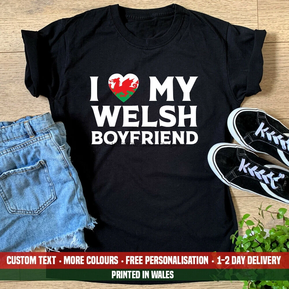 Женская футболка с надписью I Love My Welsh | Мужская одежда