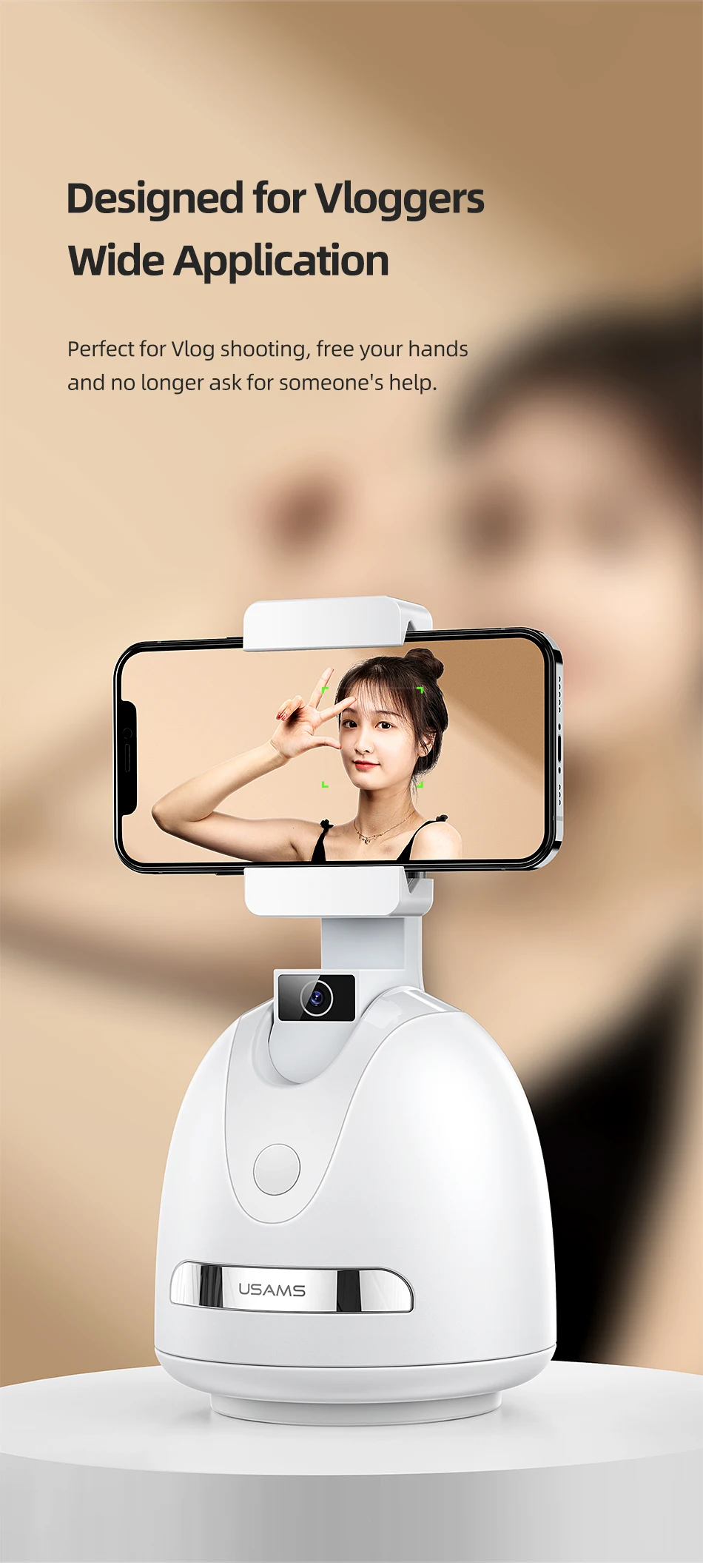 USAMS Portable 360 Rotation Auto Smart Face Track Phone Holder Support Phone Mount Tripod with Face Tracking US-ZB239 22 H174a5d4a16b34d1f9cc33d23c4d875d7G