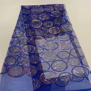 

African Blue Lace Fabric sequins Tulle Lace Fabrics High Quality net Lace Embroidery French Tulle Lace Fabric For Wedding