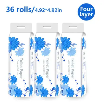 

36 Rolls Wood Roll Tissue Household Four-layer Thick Texture Toilet Paper Easily Degradable Smooth Soft 4-Ply Bathroom Tissue