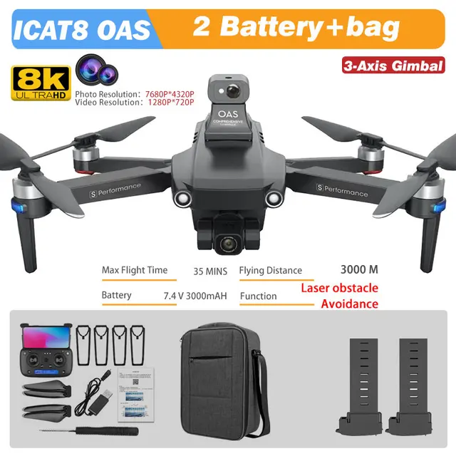 MFM 3-Axis EIS Camera Drone GPS 8K 35min 360° Obstacle Avoidance Professional 5G FPV 1.5Km Long Distance Brushless Icat8 Dron 4K OAS 8K 2B Bag BL