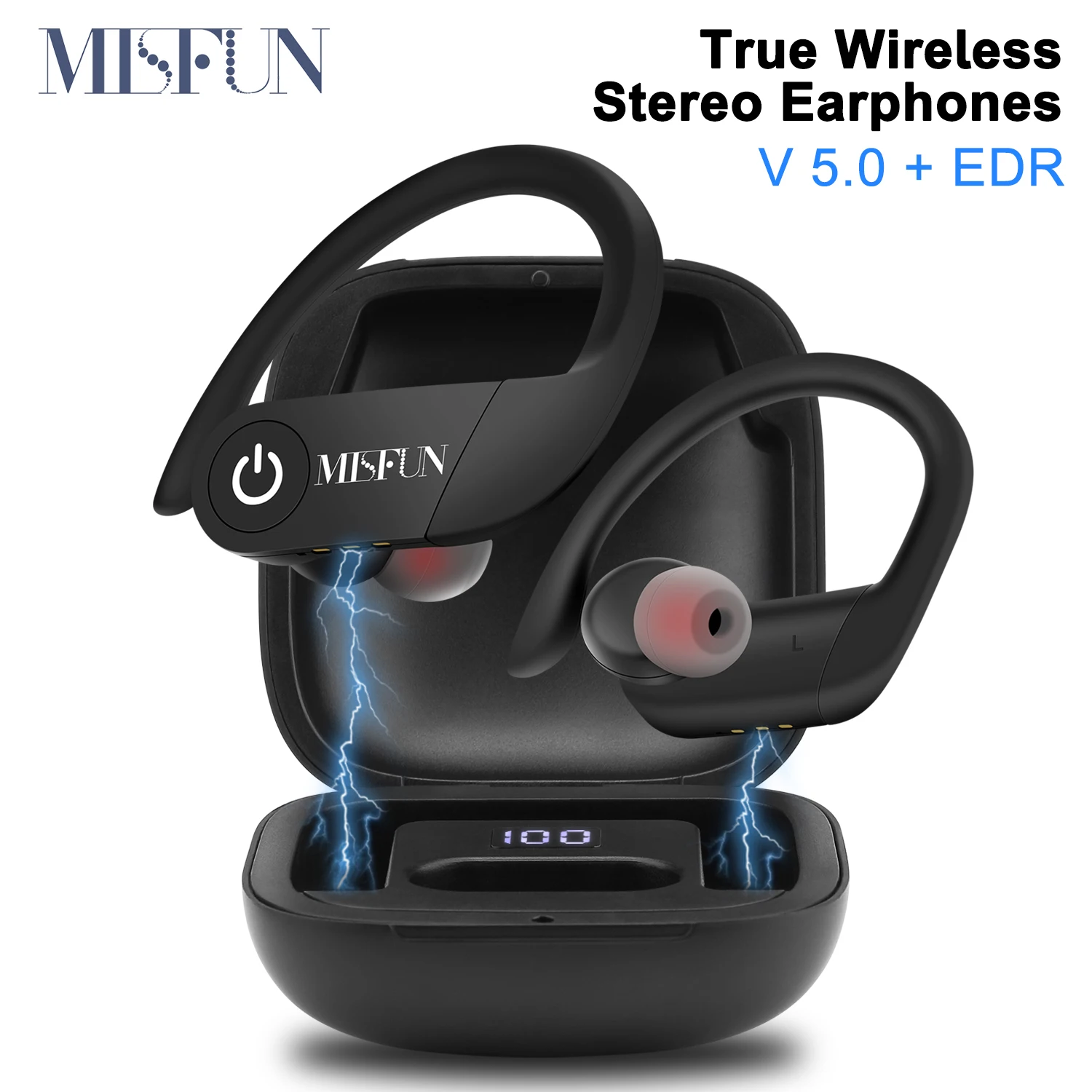 

MISFUN True Wireless Earbuds TWS Bluetooth Earphone 5.0 with Charger Box Sports Earhook Wireless Headphones for iphone xiaomi