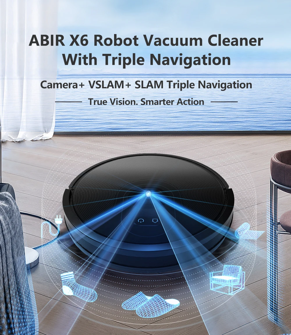 ABIR X6 Robot Vacuum Cleaner Visual Navigation,Smart Mopping,4000pa Suction,Sel 