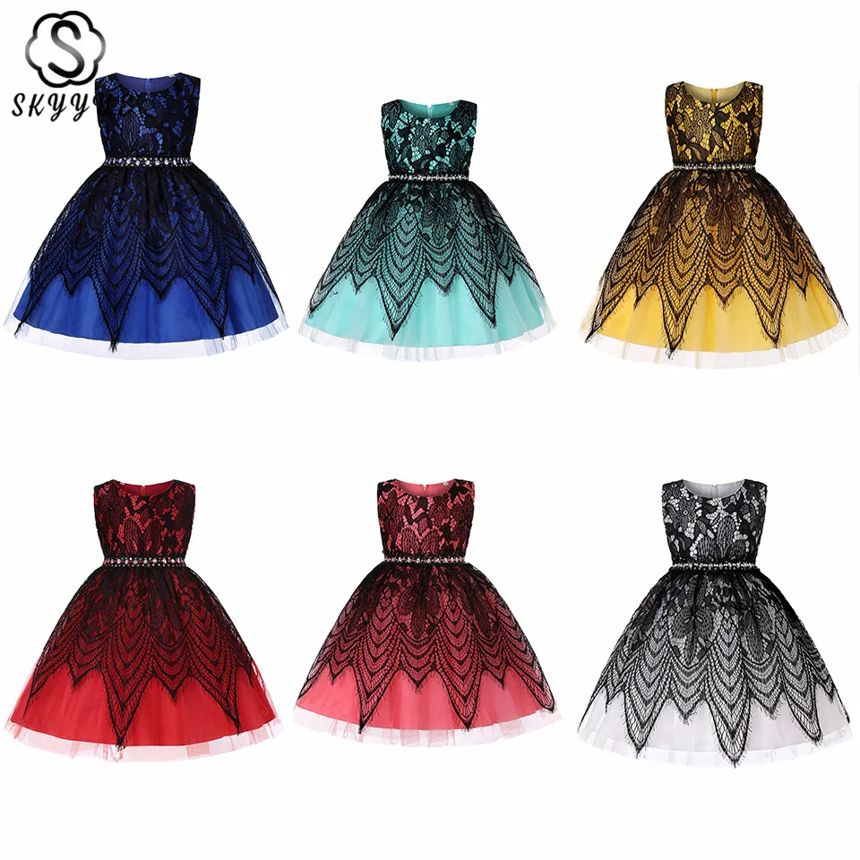 

Skyyue Flower Girl Dresses for Wedding sleeveless Lace Embroidery Ball Gown Kid's Party Communion Dress O-Neck 2019 155